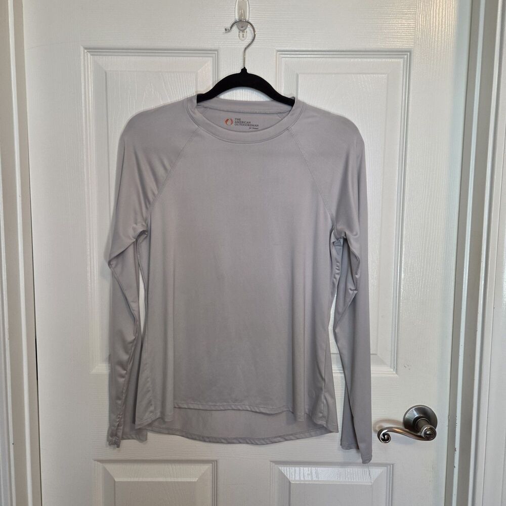 Silver Gray Thumbhole Hiking Trail Activewear Top Women's Size MEDIUM